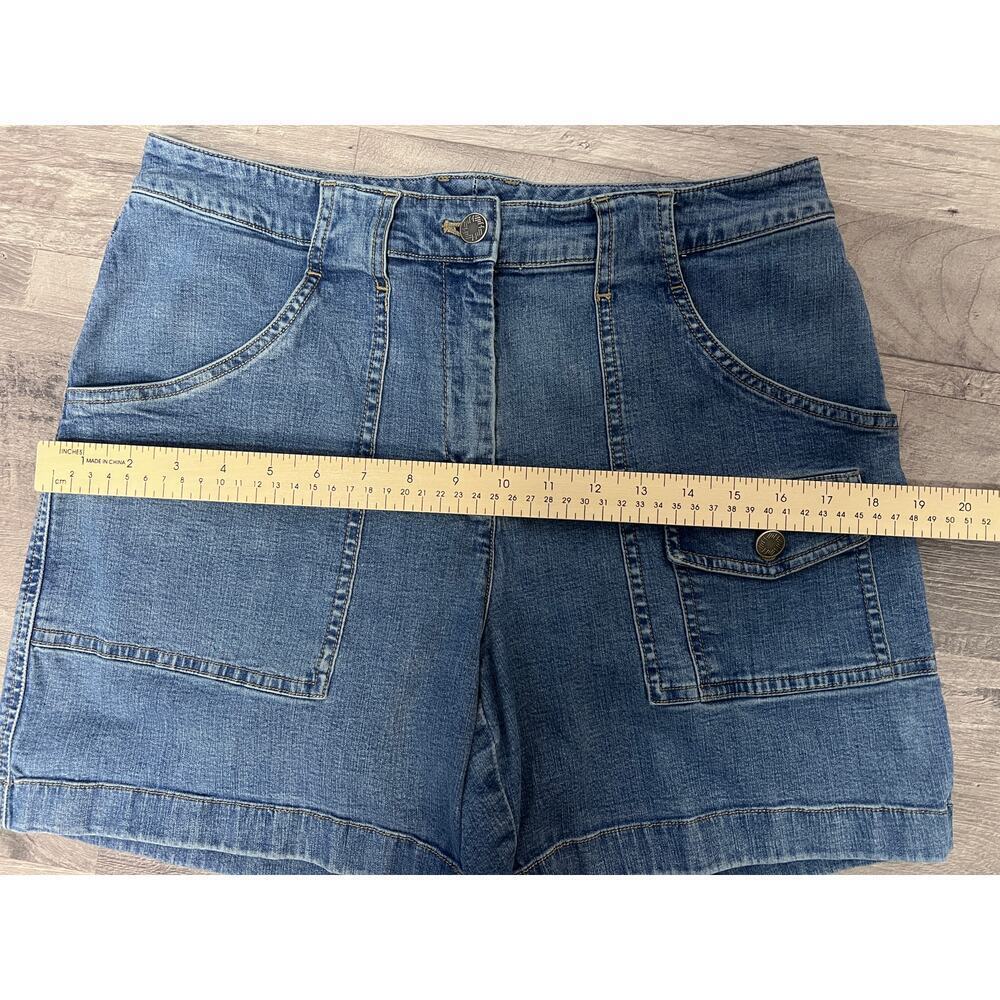 J Jill Two Tone Denim Shorts Size 8 High Rise Stretch Cargo Utility Jean Shorts - Picture 6 of 6